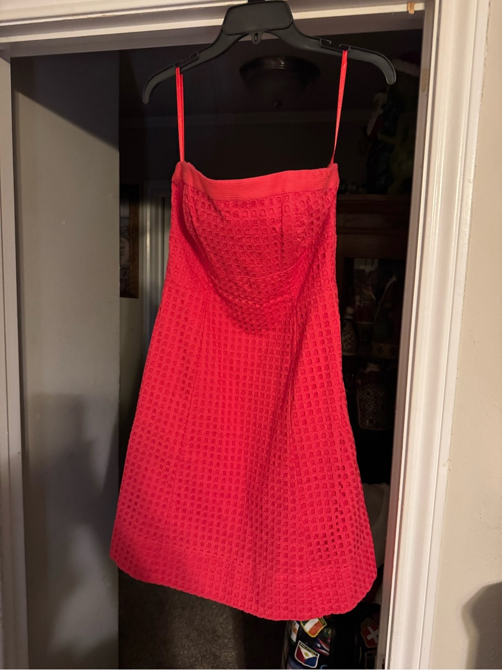 Strapless Red waffle Eyelets A-Line Dress Sz 4 by White House Black Market